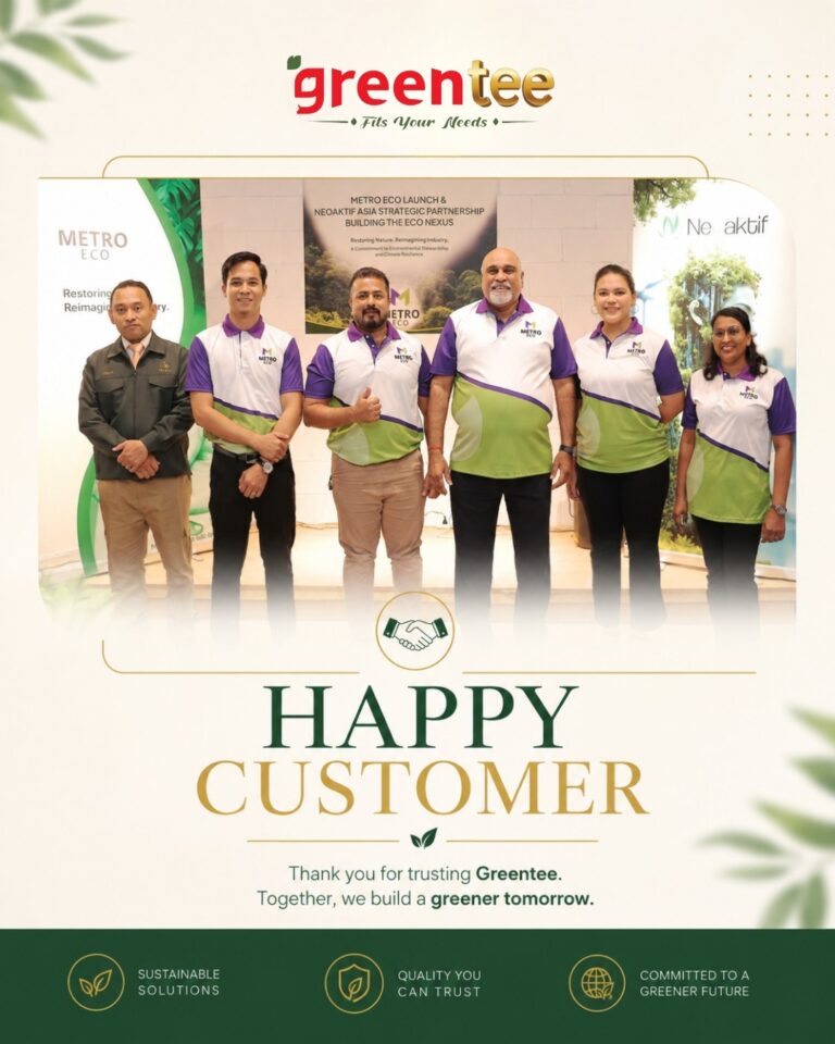 Metro Eco team wearing custom Greentee sublimation polos for corporate launch event